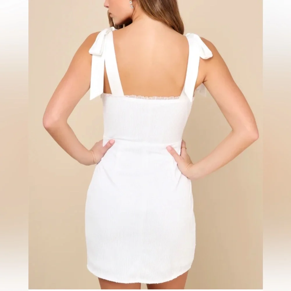 Lulus Glowing Intentions White SEQUIN Bustier Tie-Strap Mini Dress size M NWT - Picture 3 of 16